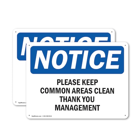 Signmission Please Keep Common Areas Clear Thank You, 18 in W x Rectangle, Plastic OS-2PACK-NS-P-1218-L-17469